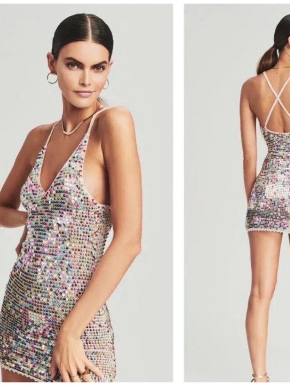 Retrofete Multicolor Sequin Mini Dress with Crisscross Straps